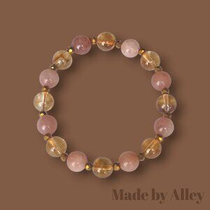 Handmade Round Natural Citrine and Natural Sunstone 8mm Beaded Bracelet